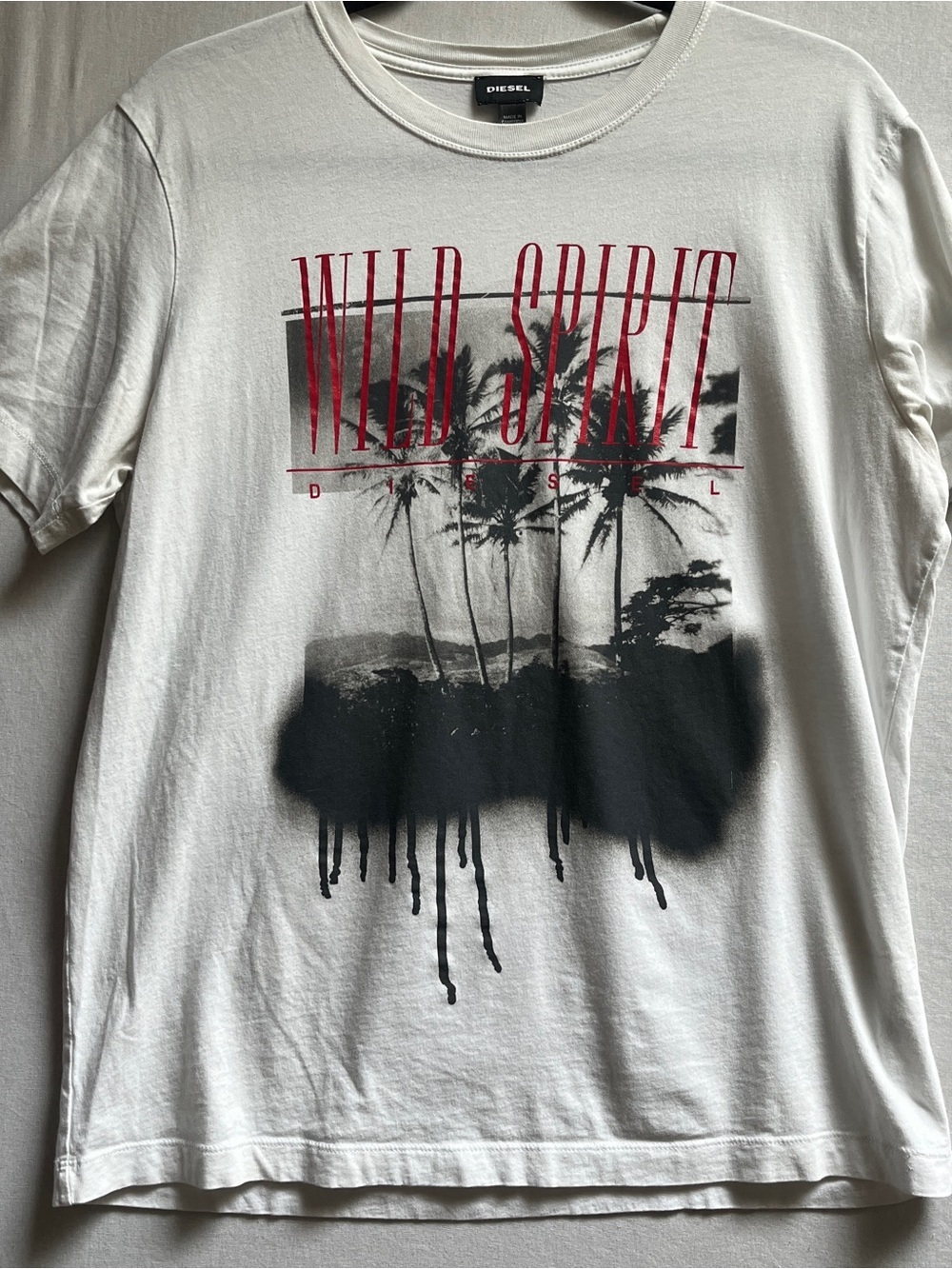 Diesel Mens White Wild Spirit Palm Tree Graphic Tee T-Shirt Sz M